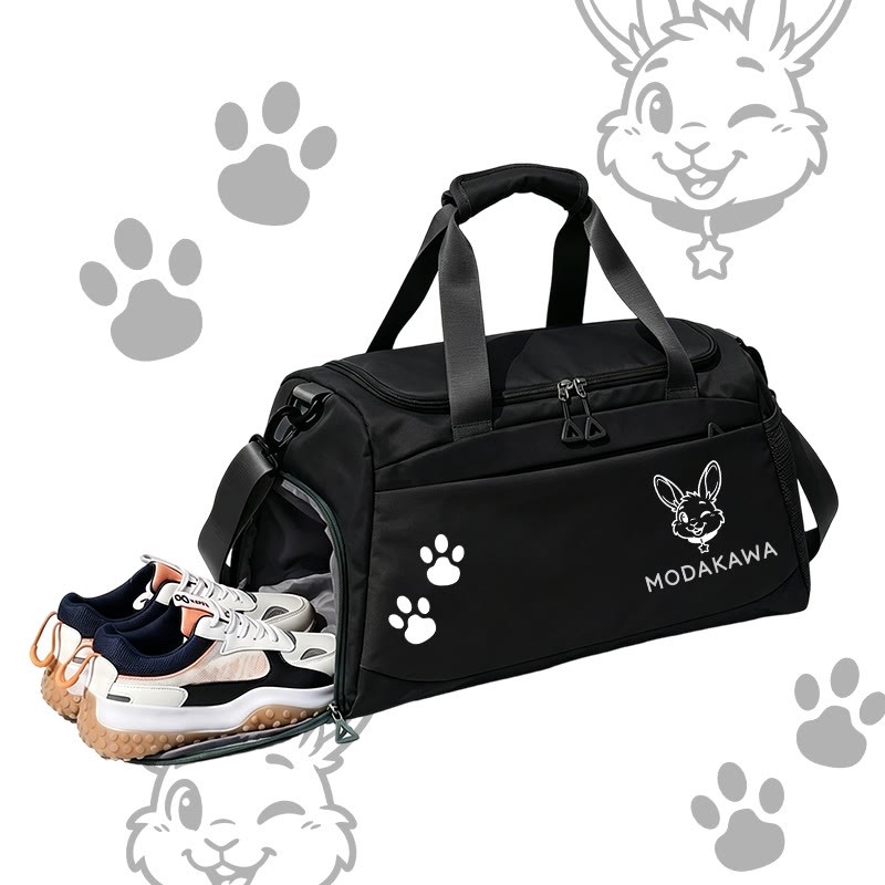 Bunny Graphic Modakawa Large Capacity Sports Gym Duffel Bag - Black - 55*28*26 cm - image 6