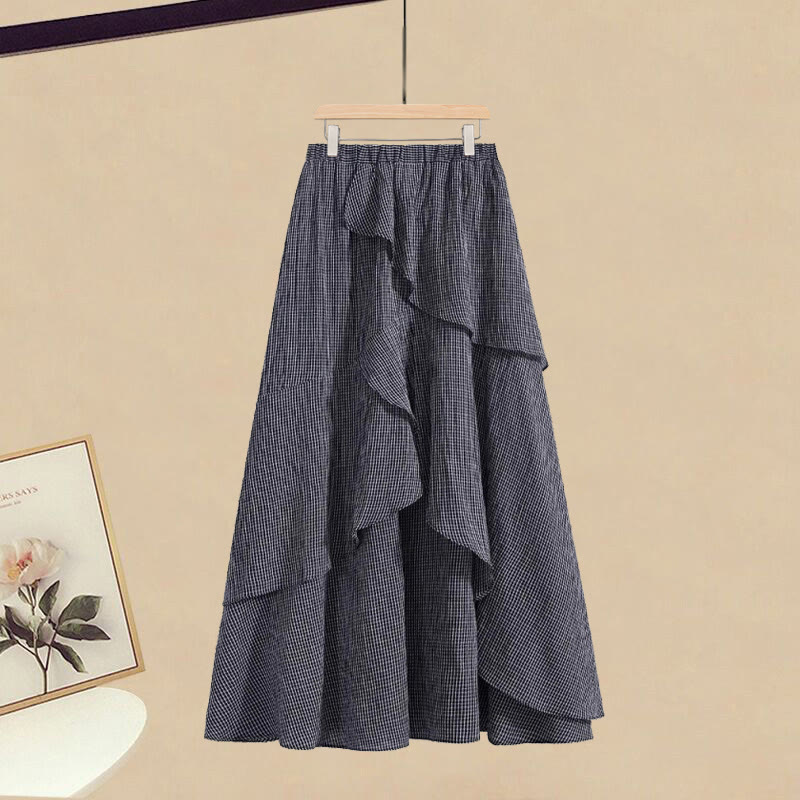 Irregular T-shirt Plaid Skirt Matching Outfit - Skirt (Single) - 3XL - image 8