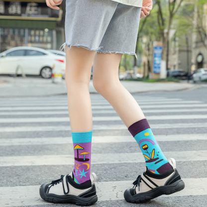 Colorful Asymmetric Printed Mid Calf Socks - image 4