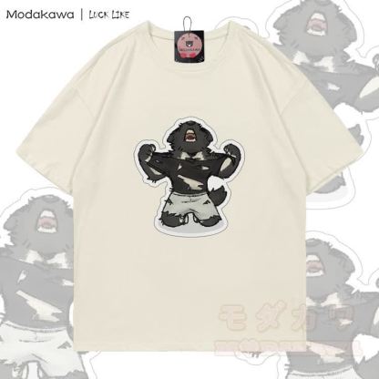 MODAKAWA X LUCK LIKE Tearing Clothes Porto Graphic 100% Cotton T-shirt - Light Beige - 5XL - image 5