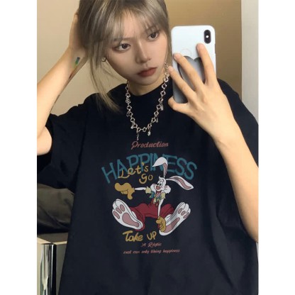Cartoon Bunny Bear Sheep Print Loose T-Shirt - image 5
