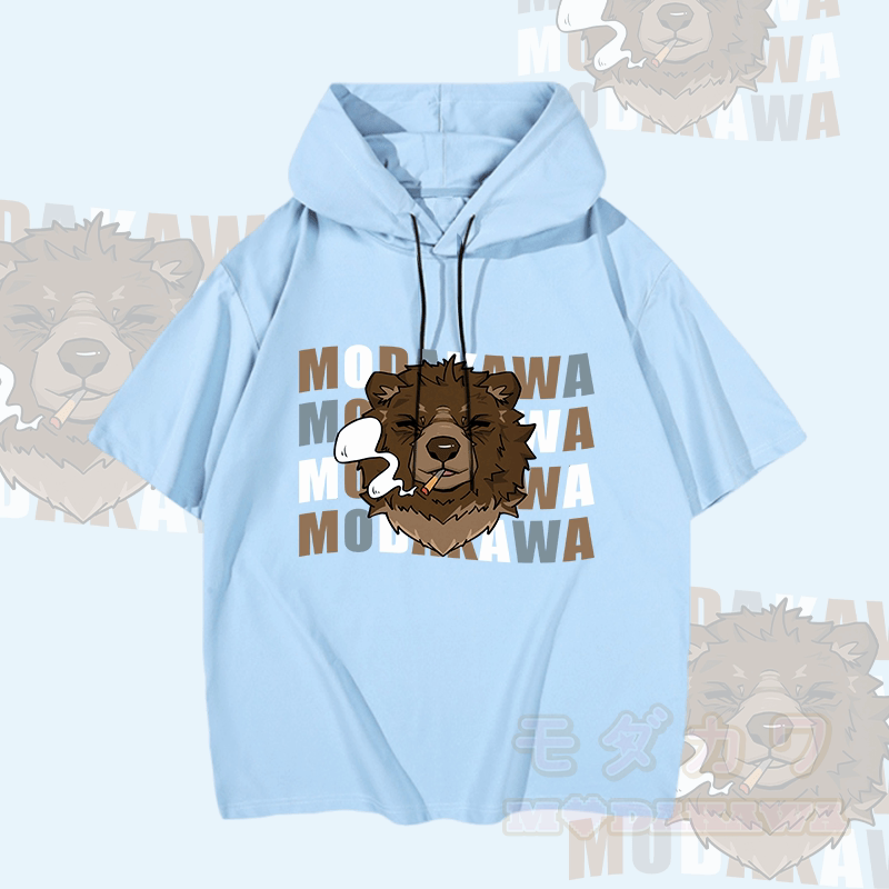 MODAKAWA Smoking Bear Graphic Short Sleeve Hoodie - Blue - 3XL - image 4