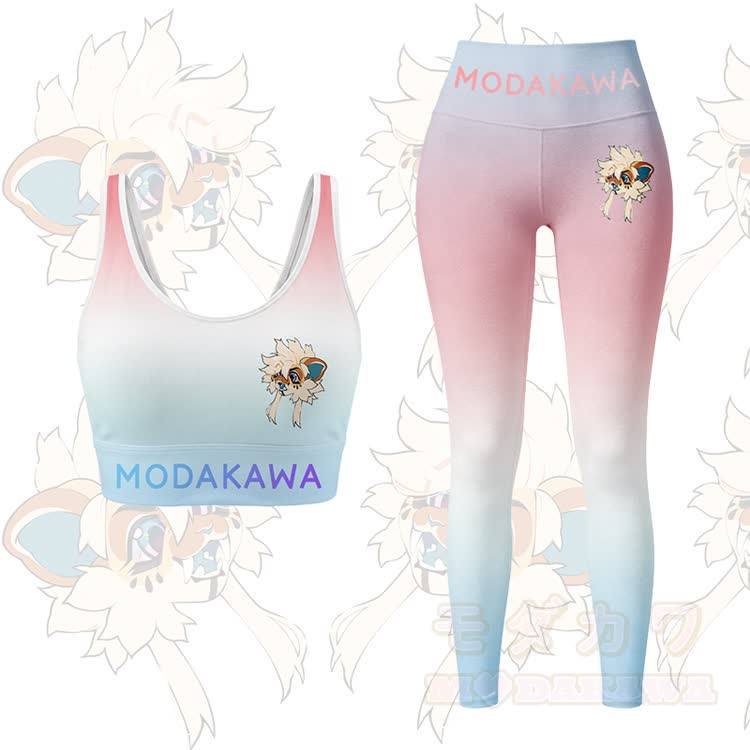 MODAKAWA X TiramisuRat Fluffy Rat Graphic Gradient Sports Bra Top Leggings Matching Outfit - Pink Set - 5XL - image 12