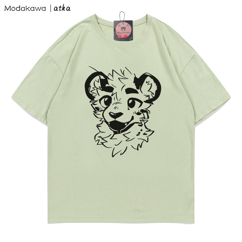MODAKAWA X atka Cheeky Tiger Face Graphic T-shirt - Green - 5XL - image 5