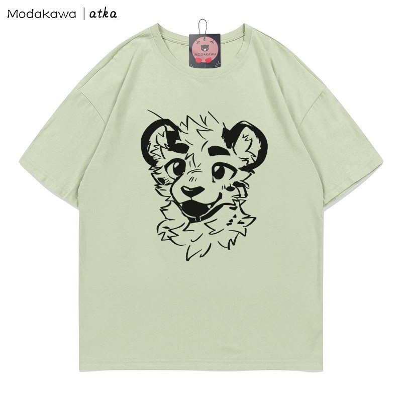 MODAKAWA X atka Cheeky Tiger Face Graphic T-shirt - Green - 5XL - image 5