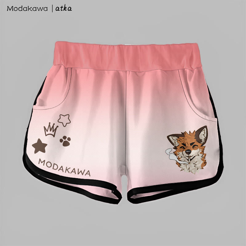 MODAKAWA X atka Gradient Fox Smoking Graphic Shorts - Pink&White - 5XL - image 7