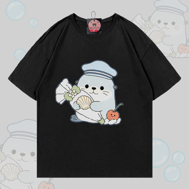 Seal Graphic Modakawa 100% Cotton T-shirt - Black - 5XL - image 3