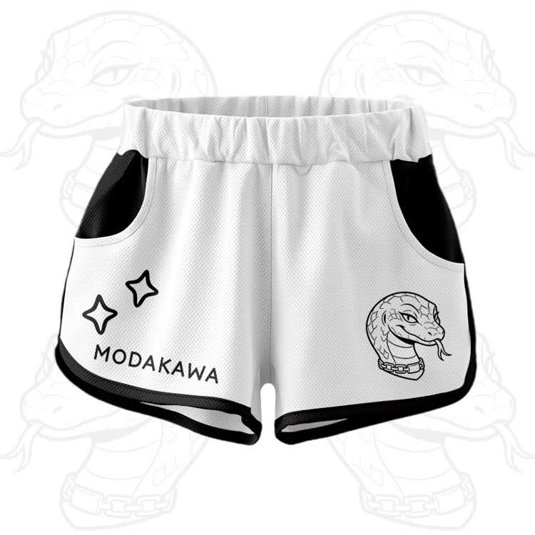 Snake Graphic Crop Tank Sport Top Shorts Modakawa Matching Outfit - White Shorts - 5XL - image 7