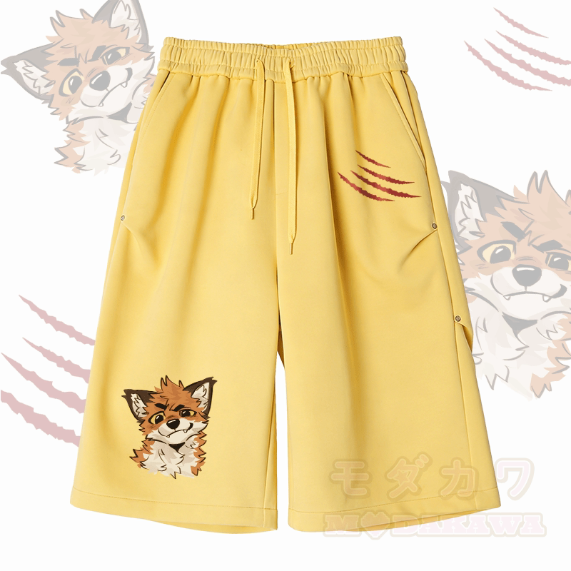 MODAKAWA X atka Funny Fox Graphic Wide Leg Cropped Pants - Yellow - 2XL - image 4
