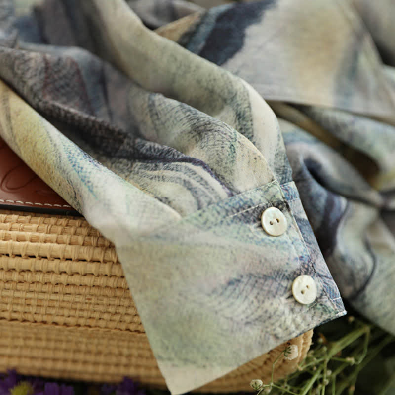 Vintage Print Long Sleeve Pocket Lapel Shirt Workwear - image 11
