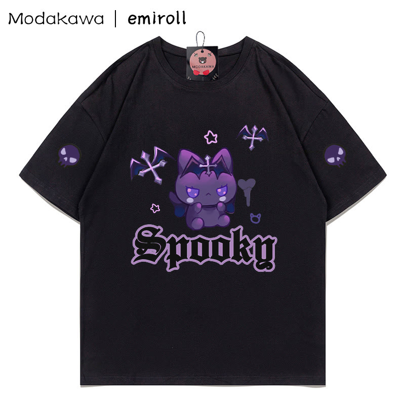 MODAKAWA X emiroll Devil Kitty Print T-shirt - Black - 5XL - image 3