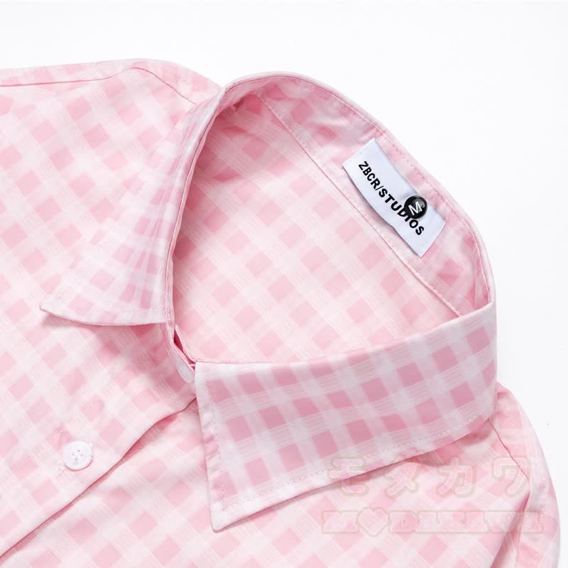 High Quality Cat Embroidery Plaid Long Sleeve Loose Shirt - image 7