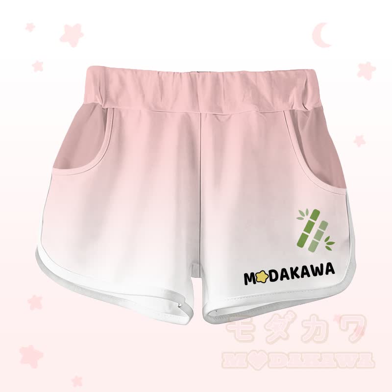Gradient Panda Graphic T-shirt Letter Graphic Shorts Modakawa Matching Outfit - Pink Shorts - 5XL - image 8