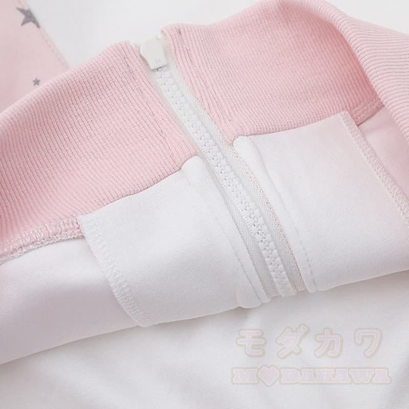 High Quality Durable Press Star Print Cat Embroidery Zip Up Hooded Sweatshirt - image 6
