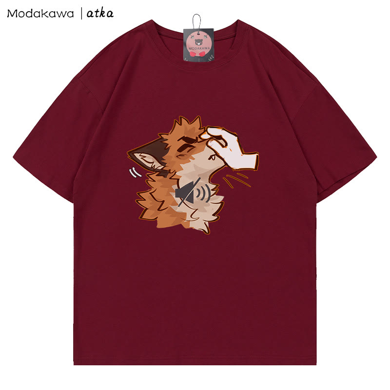 MODAKAWA X atka Funny' Shhh' Fox Graphic T-shirt - Wine Red - 5XL - image 5