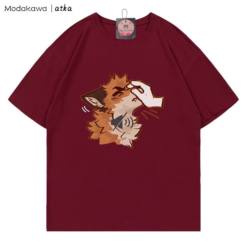 MODAKAWA X atka "Shhh" Fox Graphic T-shirt - Wine Red - 5XL - image 5