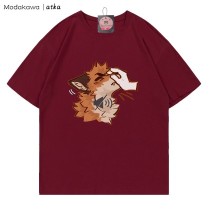 MODAKAWA X atka "Shhh" Fox Graphic T-shirt - Wine Red - 5XL - image 5