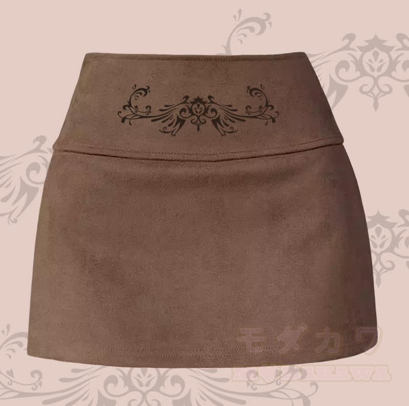 MODAKAWA Wing Totem Graphic Slit Mini Skirt - Brown - XL - image 3