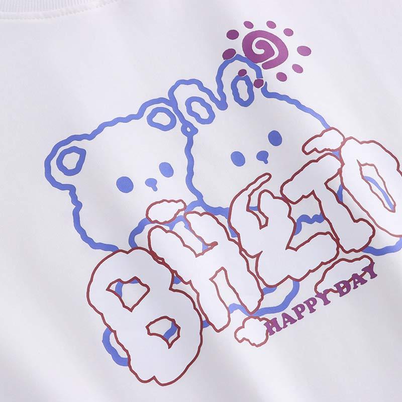 Cartoon Bear Bunny Print Fake Two Pieces Sweatshirt - image 7