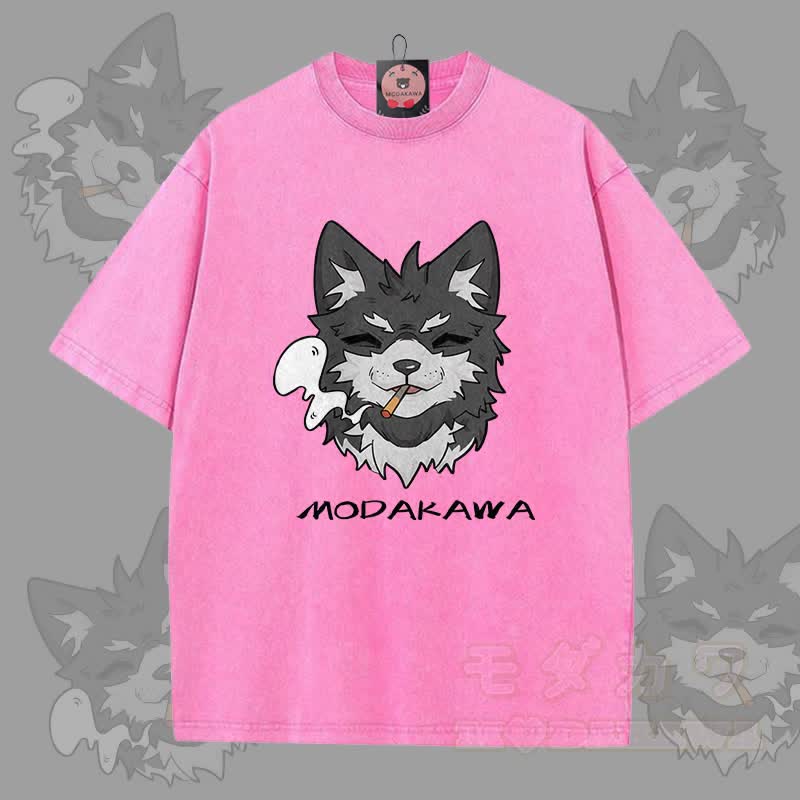 MODAKAWA Koda Smoking Graphic Unisex Vintage Washed T-shirt - Rose Red - 5XL - image 8