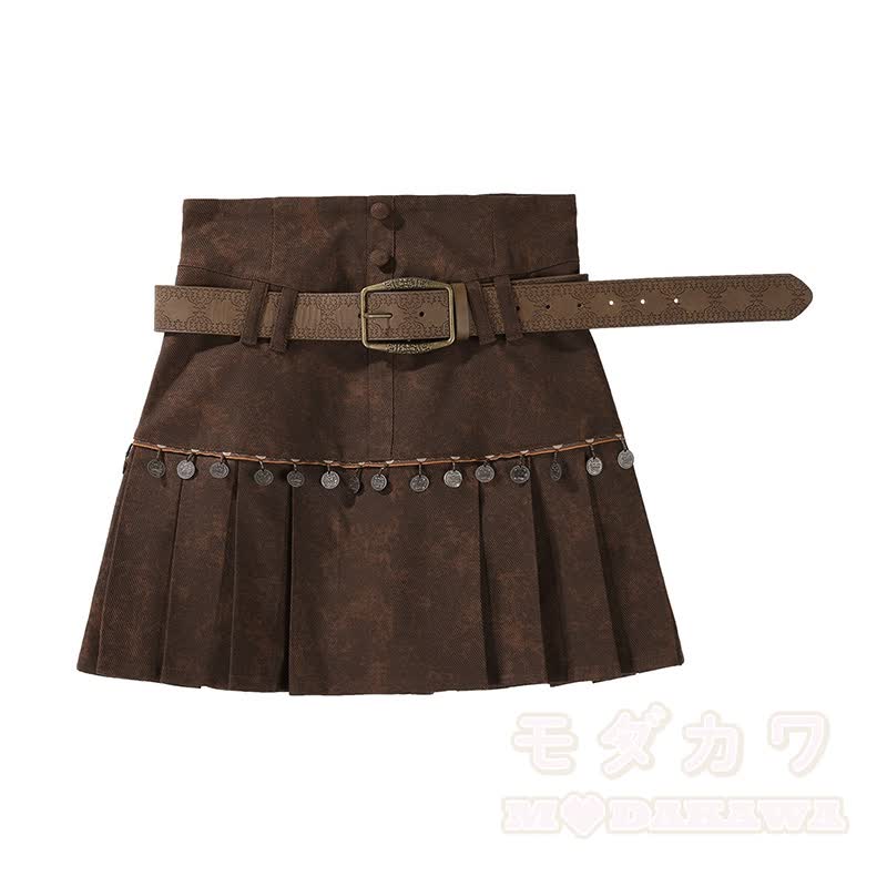 Vintage Fringe Cape Long Sleeve Top Belt Skirt Matching Outfit - Skirt + Belt - One Size - image 8