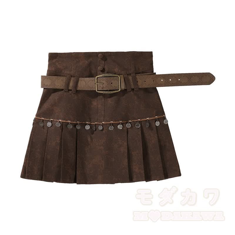 Vintage Fringe Cape Long Sleeve Top Belt Skirt Matching Outfit - Skirt + Belt - One Size - image 8