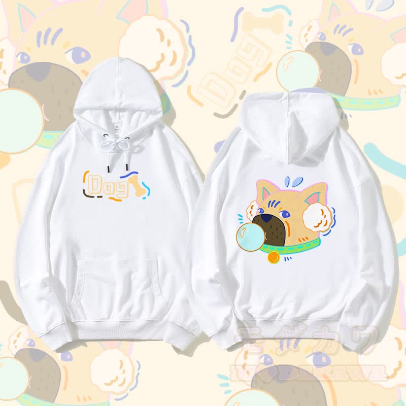 MODAKAWA Bubble Dog Graphic Streetwear Pullover Hoodie - White - 5XL - image 3