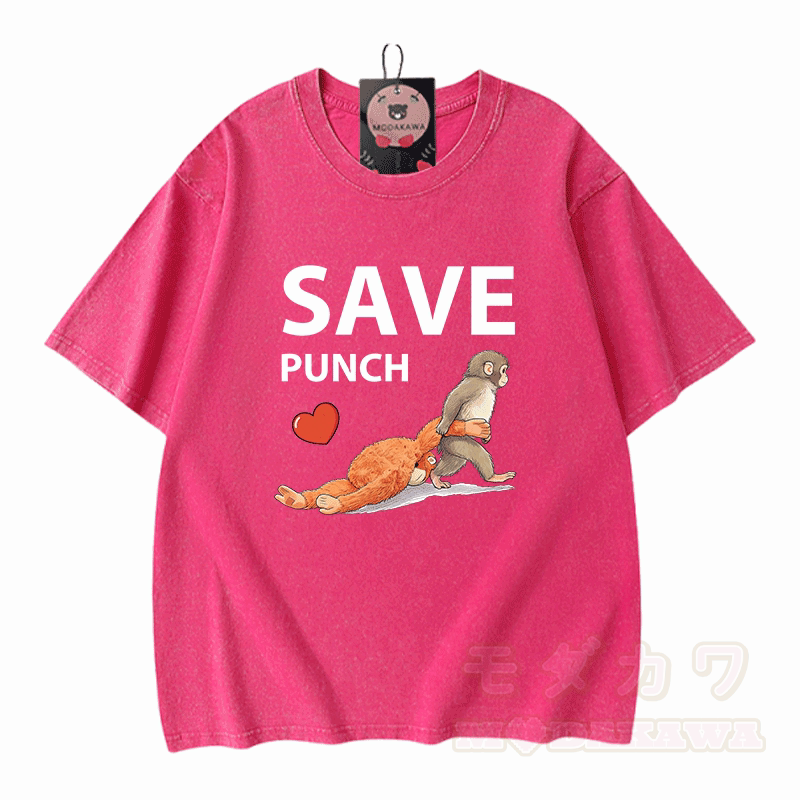 SAVE PUNCH Monkey Graphic Modakawa Unisex Vintage Washed T-shirt - Rose Red - 5XL - image 3