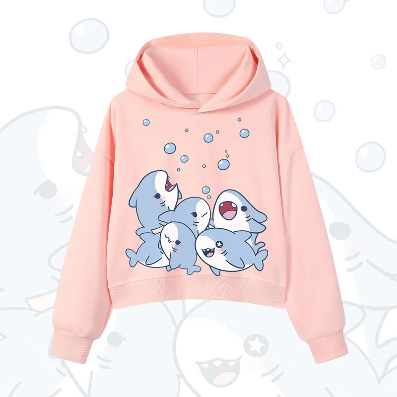 MODAKAWA Bubble Sharks Print Cropped Cotton Hoodie - Pink - 3XL - image 6