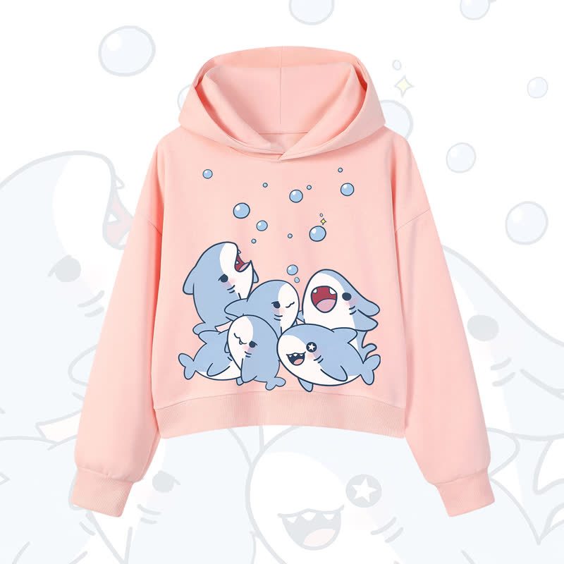 MODAKAWA Bubble Sharks Print Cropped Cotton Hoodie - Pink - 3XL - image 6