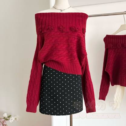 Chic Off Shoulder 3D Floral Knit Top - image 10