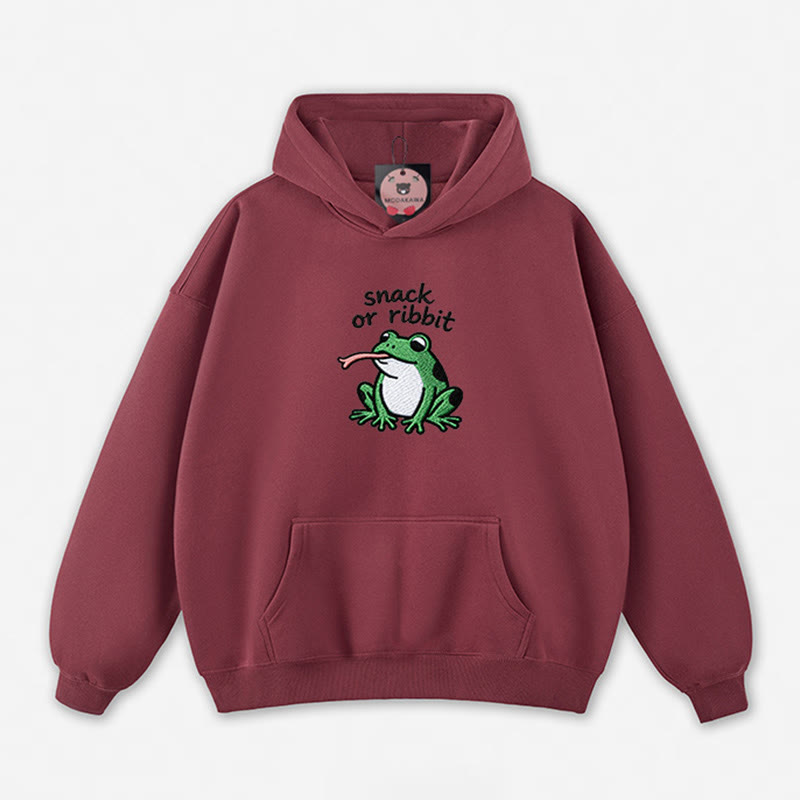 SNACK OR RIBBIT Frog Graphic Loose Hoodie - Dark Red - 5XL - image 8