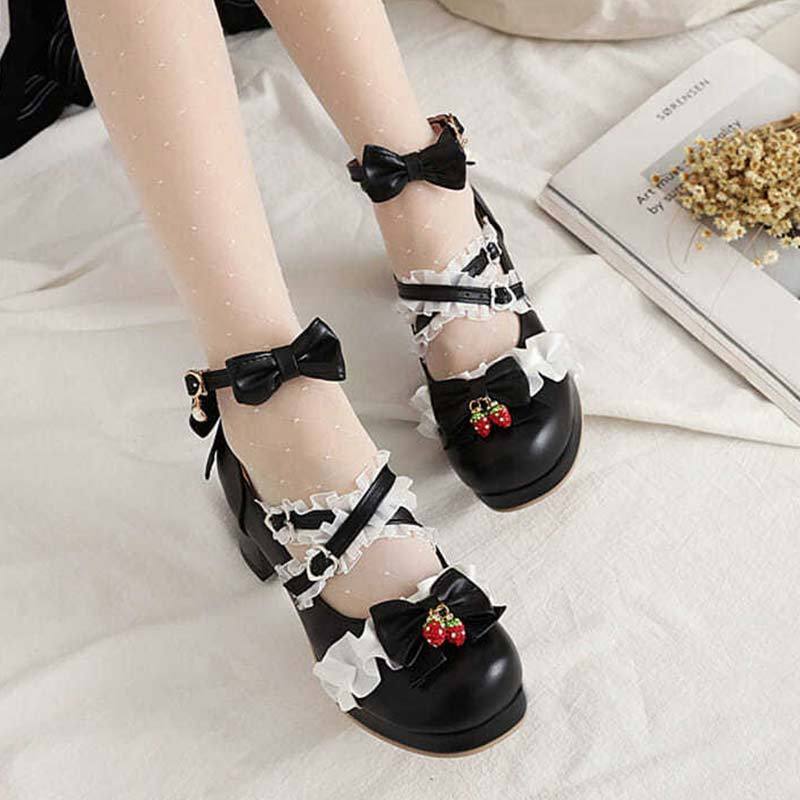 Lace Bow Lolita Kitten Heel Mary Janes Shoes - image 4