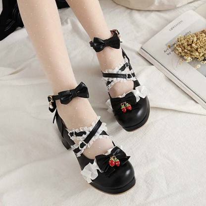 Lace Bow Lolita Kitten Heel Mary Janes Shoes - image 4