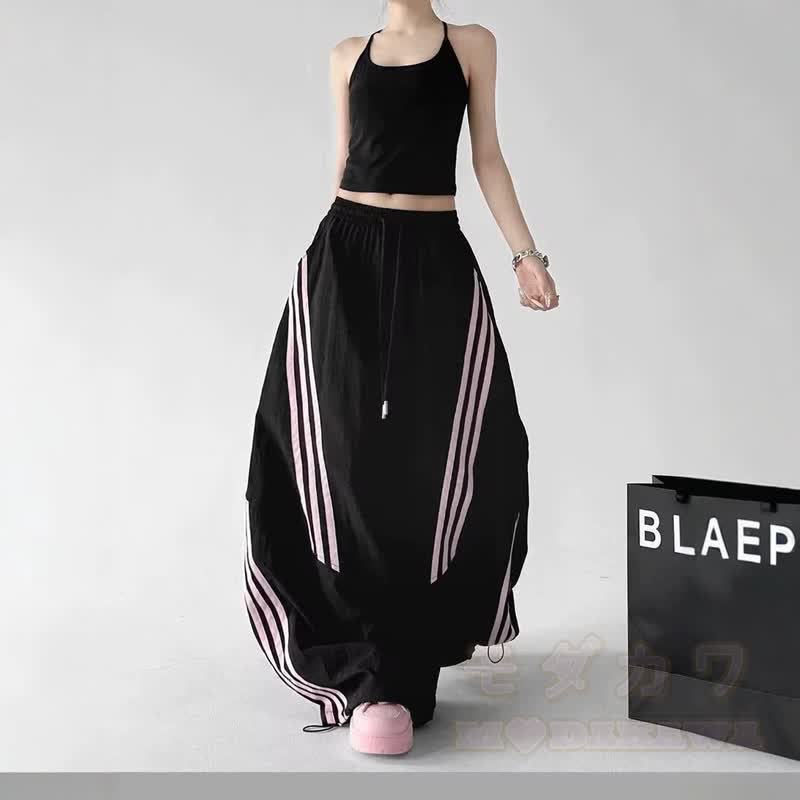 Goat Print Cropped Hoodie Striped Wide‑Leg Pants Two Pieces Set - image 5