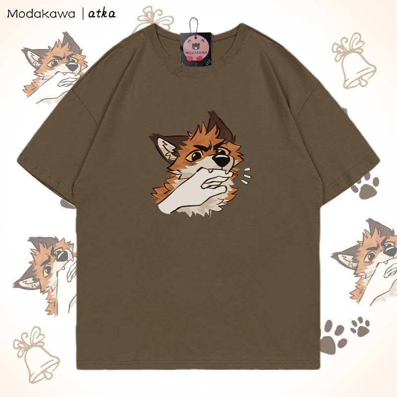 Playful Fox Graphic T-shirt - Brown - 5XL - image 5
