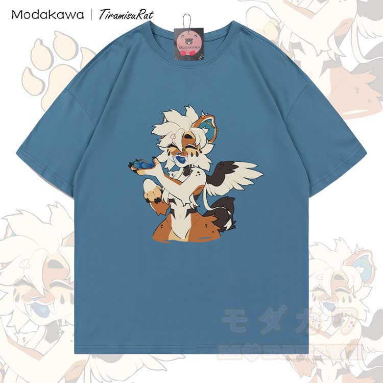 MODAKAWA X TiramisuRat Winged Rat Graphic 100% Cotton T-shirt - Dark Grey Blue - 5XL - image 3