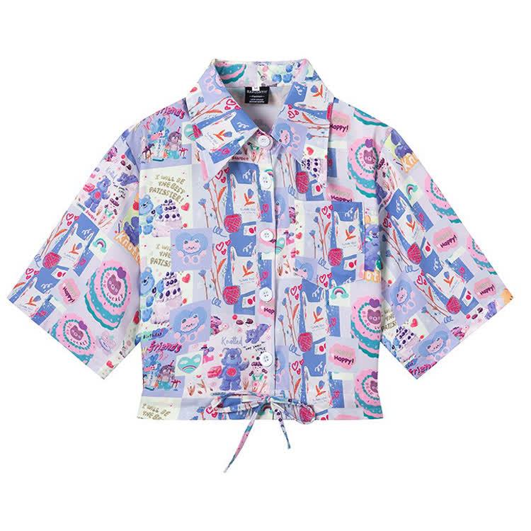 Animal Print Short Sleeve Button-Up Shirt - Multicolor O - L - image 16