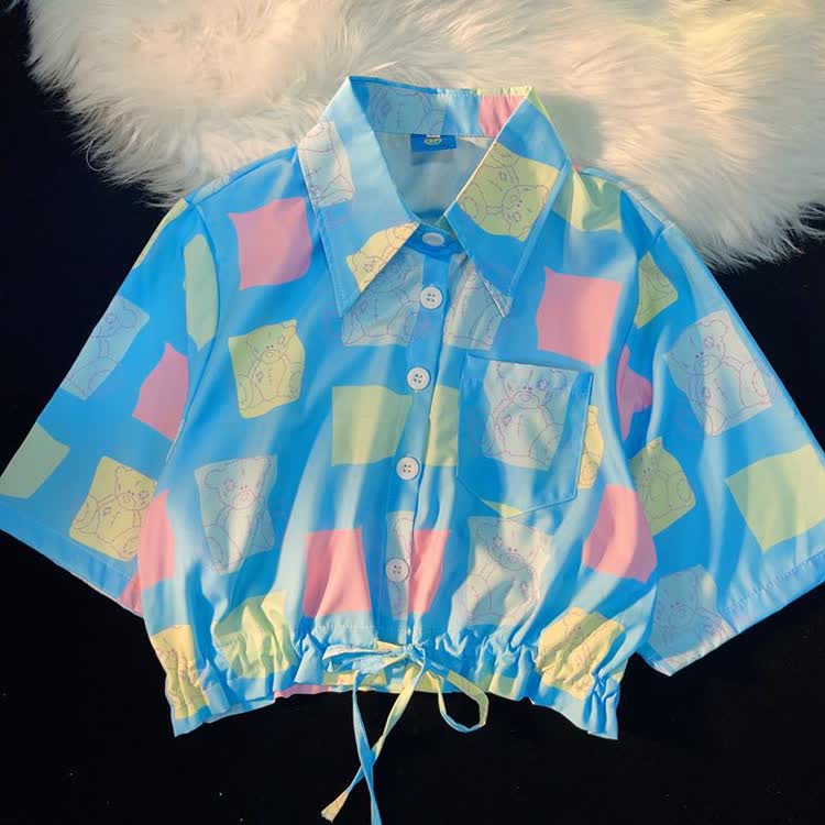 Tropical Print Cropped Button-Up Shirt - Multicolor M - L - image 15