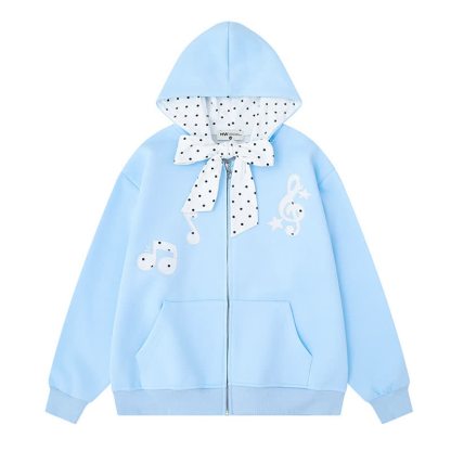  High Quality Durable Press Polka Dot Bow Zip Up Hoodie Dog Embroidery Pants Two Pieces Set - Blue Hoodie - XL - image 4