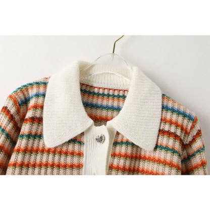Colorblock Stripe Rainbow Cardigan Sweater Casual Pants Matching Outfit - image 11