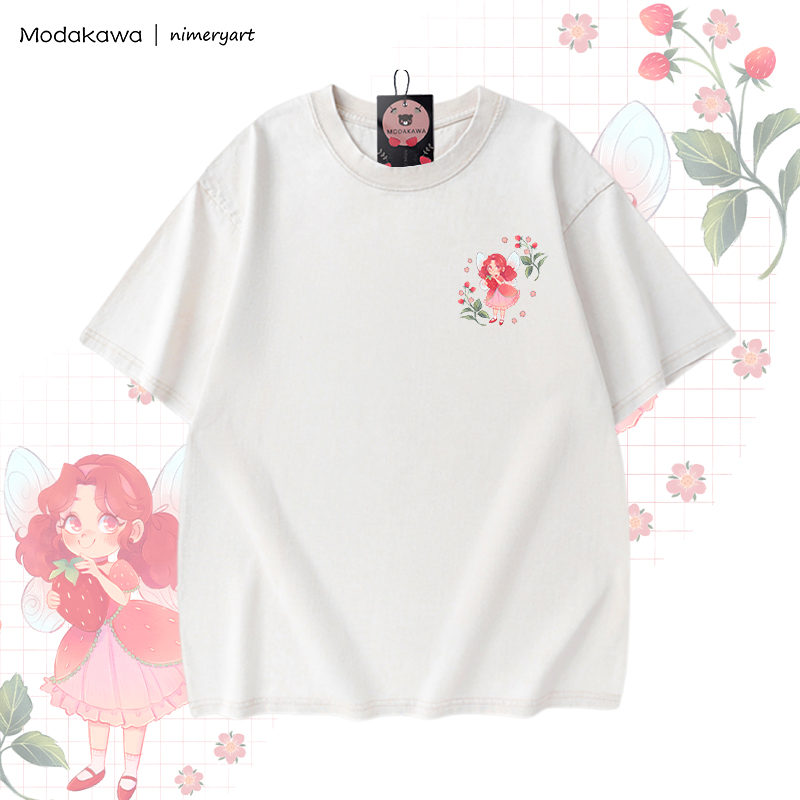 MODAKAWA X nimeryart Strawberry Fairy Graphic Unisex Vintage Washed T-shirt - image 4