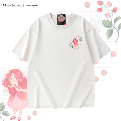 MODAKAWA X nimeryart Strawberry Fairy Graphic Unisex Vintage Washed T-shirt - image 4