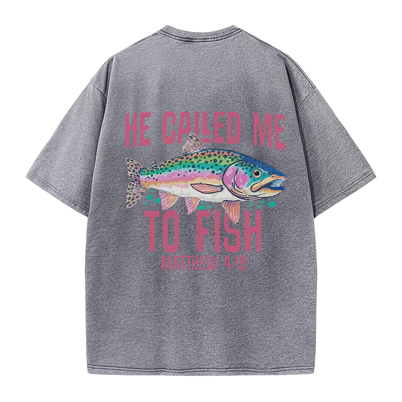 HE CALLED ME TO FISH Graphic Modakawa Vintage Washed 100% Cotton T-shirt - image 4
