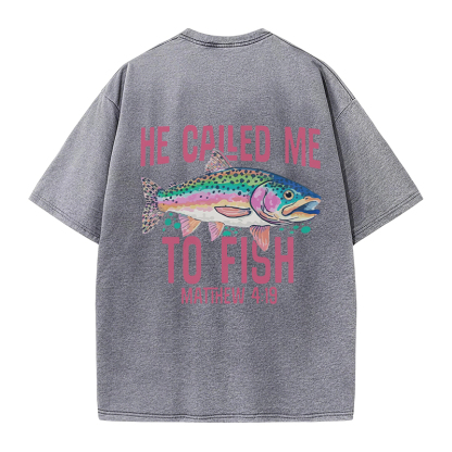 HE CALLED ME TO FISH Graphic Modakawa Vintage Washed 100% Cotton T-shirt - image 4