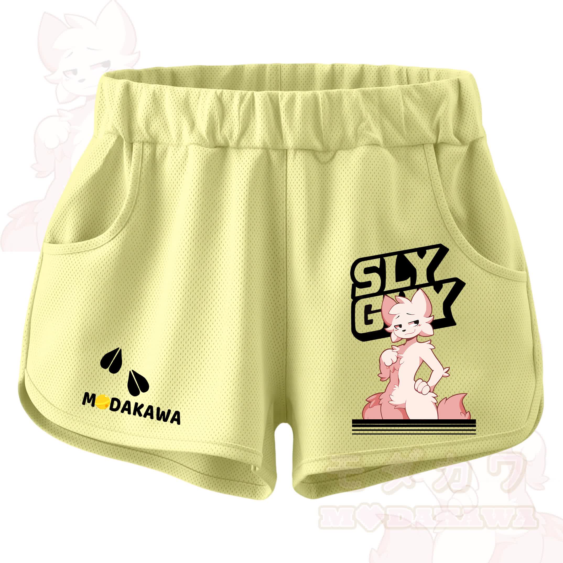 MODAKAWA X zarckets SLY GUY Anime Fox Print Casual Shorts - Light Yellow - 5XL - image 7