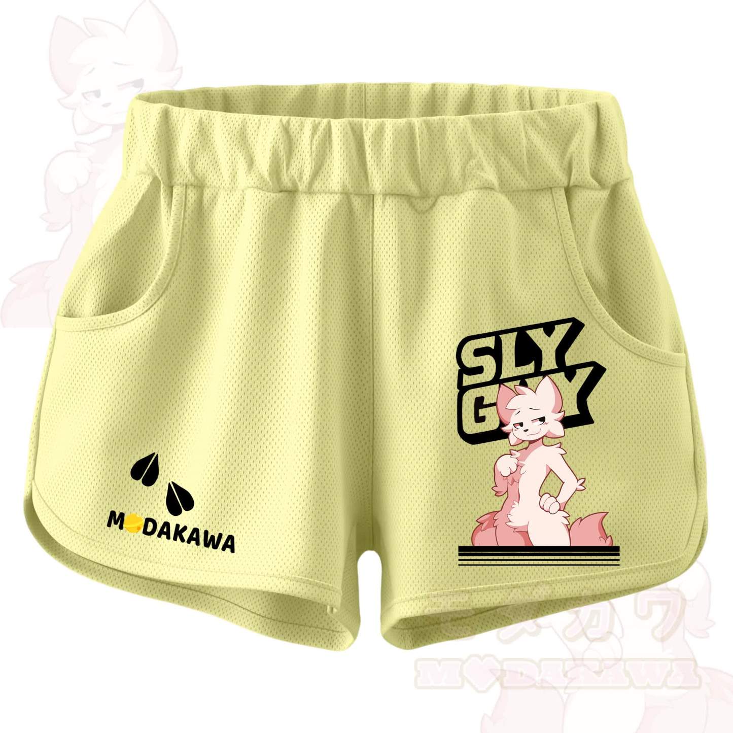 MODAKAWA X zarckets SLY GUY Anime Fox Print Casual Shorts - Light Yellow - 5XL - image 7