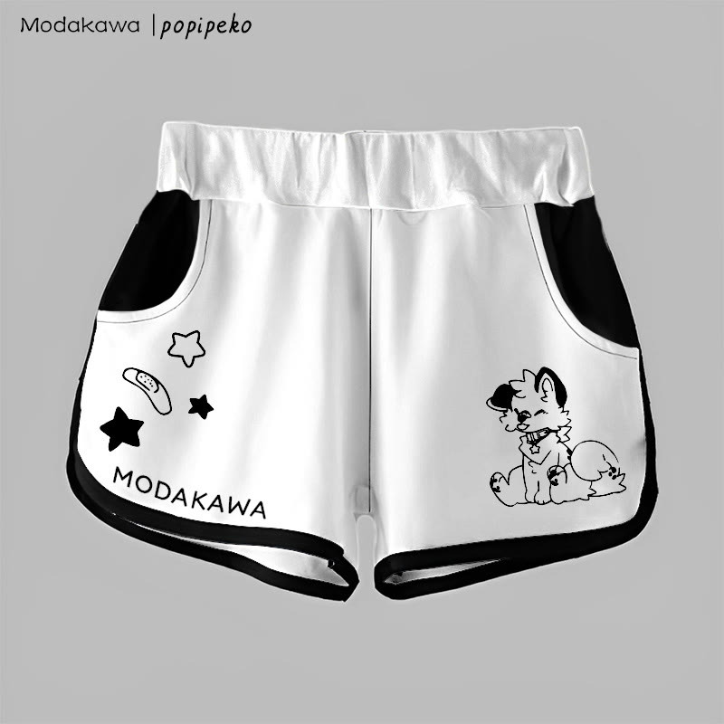 MODAKAWA X popipeko Gradient Tongue-Out Puppy Graphic Shorts - White - 5XL - image 6
