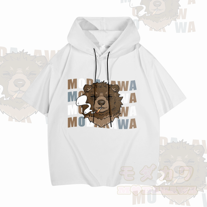 MODAKAWA Smoking Bear Graphic Short Sleeve Hoodie - White - 3XL - image 3