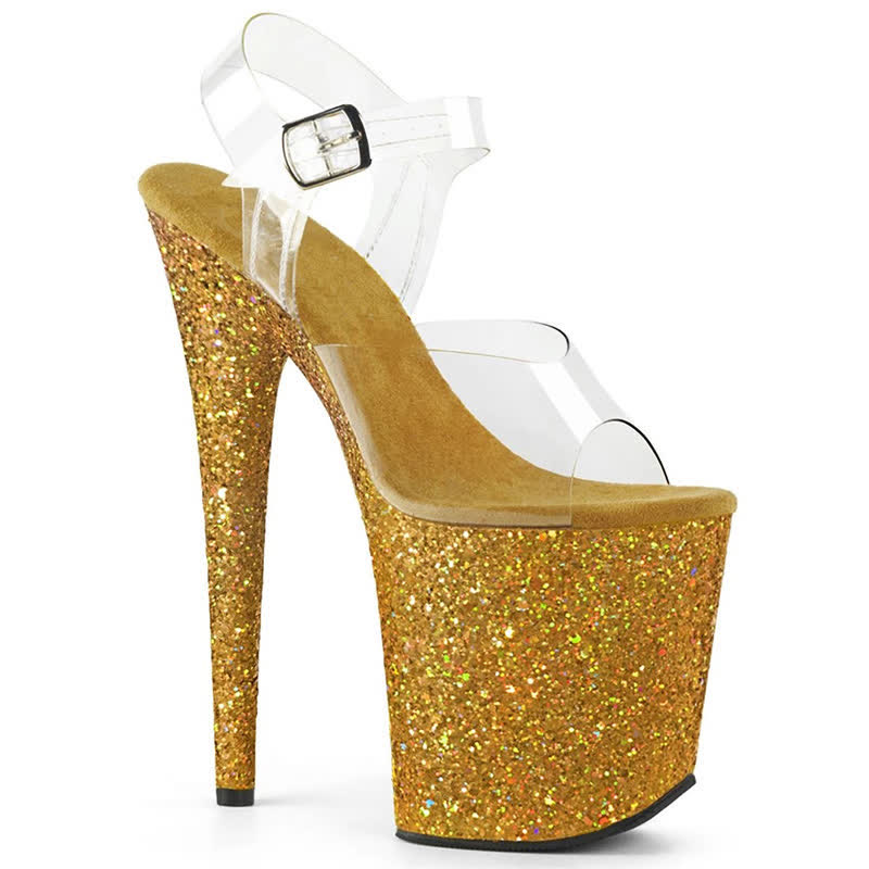 Fashion Transparent Open Toe Platform High Heel Sandals - Yellow&Glitter - 44 - image 9